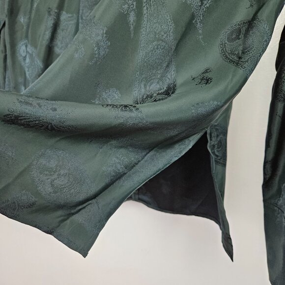 COS Jacquard Bow Back Silky‎ Blouse Sz 4 Dark Green Shirt Relaxed Long Sleeve - Picture 5 of 13